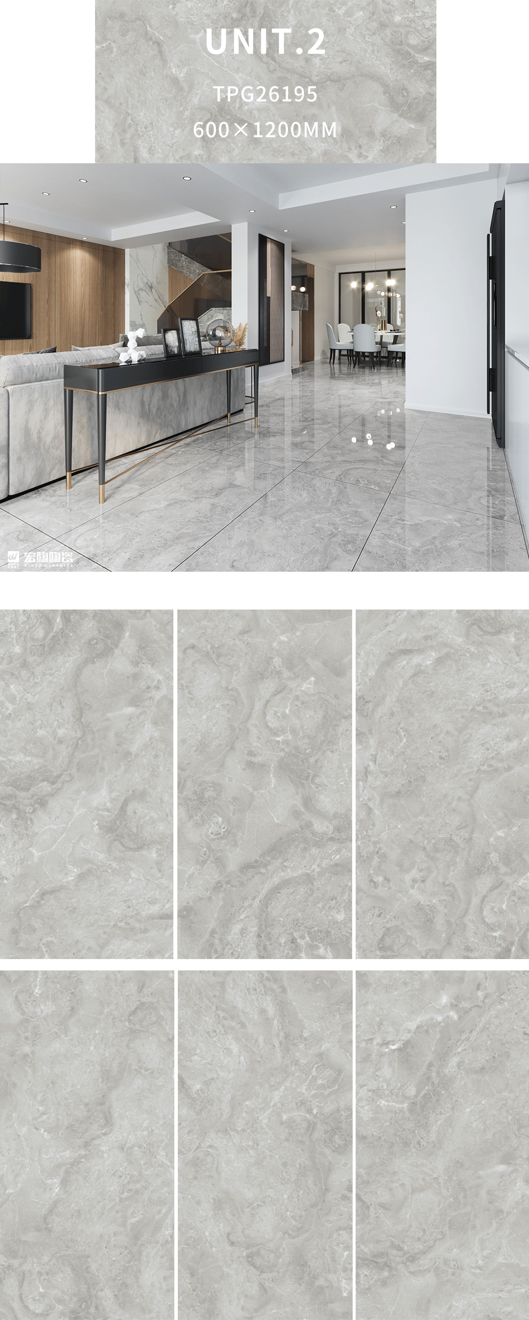 GA黄金甲TPG26195瓷砖地瓷600×1200mm客厅效果图