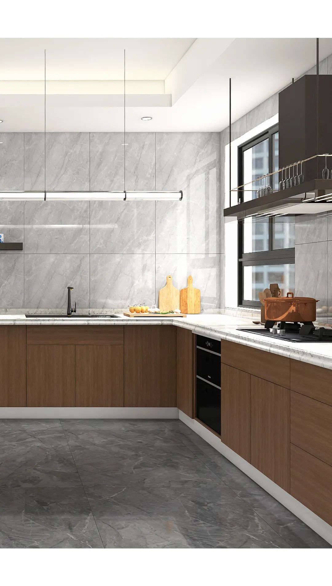 GA黄金甲质感砖TPGR26019 普达佩斯餐厨一体效果图