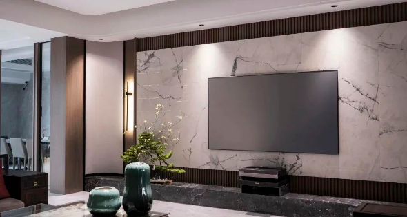 GA黄金甲陶瓷大板电视配景墙效果图